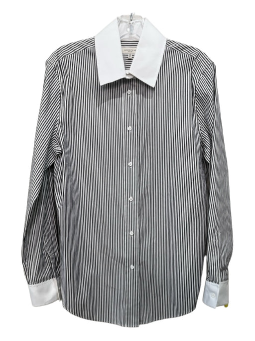 Lafayette Size L Black & White Cotton Vertical Stripes Button Down Collar Top Black & White / L