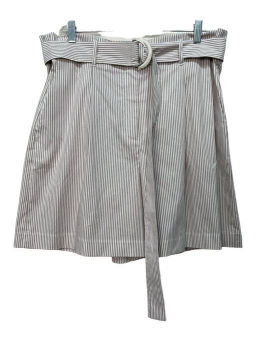 Lafayette Size 14 Beige & White Cotton & Acetate Vertical Stripes Pockets Shorts Beige & White / 14