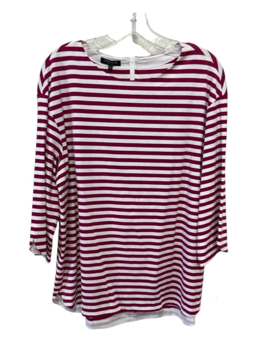 Lafayette Size XL Red & White Cotton Horizontal Stripes Round Neck Back Zip Top Red & White / XL