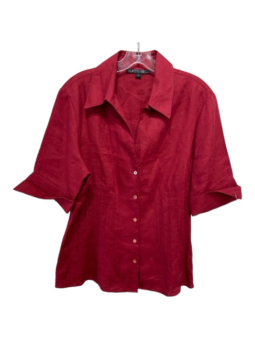Lafayette Size 14 Red Linen Half Sleeve Button Front Collar Pintucks Top Red / 14