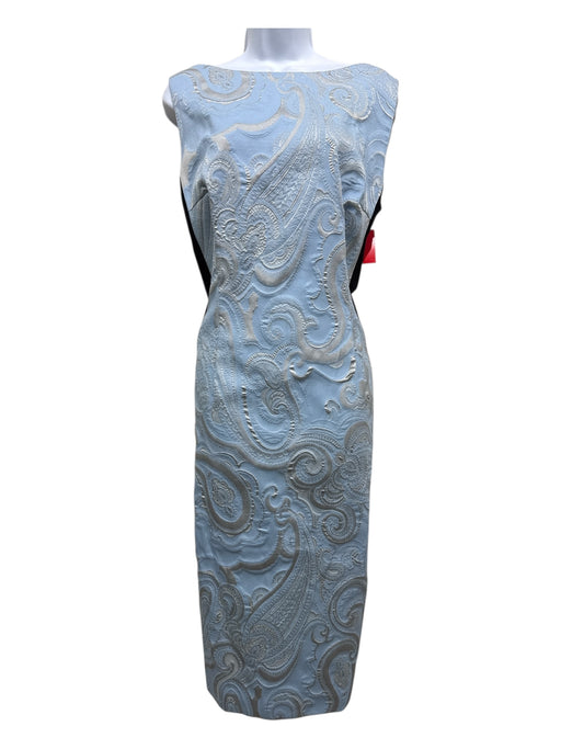 Escada Size 44 Baby Blue, Silver & Black Cotton & Polyester Sleeveless Dress Baby Blue, Silver & Black / 44