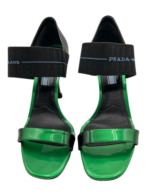 Prada Shoe Size 8.5 Green & Black Patent Leather Square Toe Ombre Sandals Green & Black / 8.5