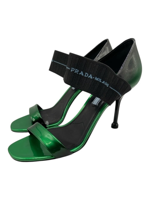 Prada Shoe Size 8.5 Green & Black Patent Leather Square Toe Ombre Sandals Green & Black / 8.5