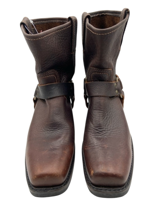Frye Shoe Size 9 Brown Leather Square Toe Stacked Heel Brass Buckles Biker Boots Brown / 9