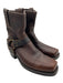 Frye Shoe Size 9 Brown Leather Square Toe Stacked Heel Brass Buckles Biker Boots Brown / 9