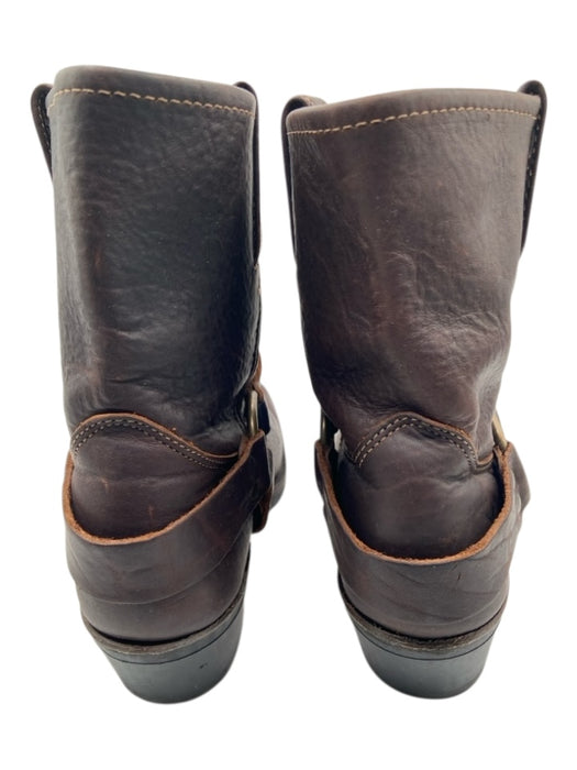 Frye Shoe Size 9 Brown Leather Square Toe Stacked Heel Brass Buckles Biker Boots Brown / 9