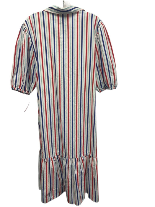 Addison Bay Size L White, Blue, Red Cotton Stripe Button Down Midi Dress White, Blue, Red / L