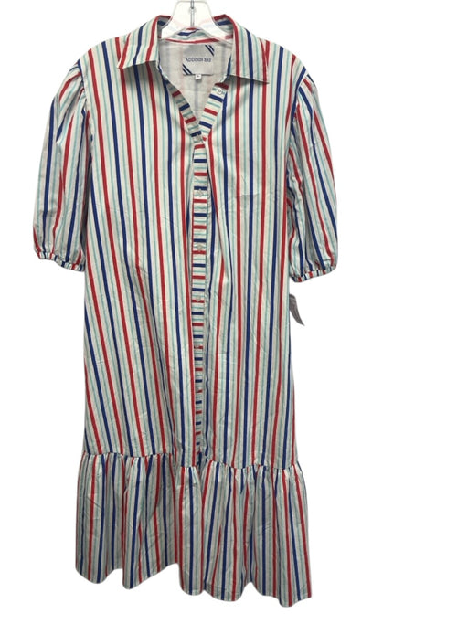 Addison Bay Size L White, Blue, Red Cotton Stripe Button Down Midi Dress White, Blue, Red / L