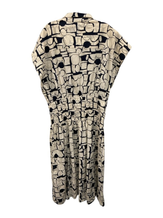 Apiece Apart Size 2X Cream White & Midnight Blue Cotton Abstract Print Dress Cream White & Midnight Blue / 2X