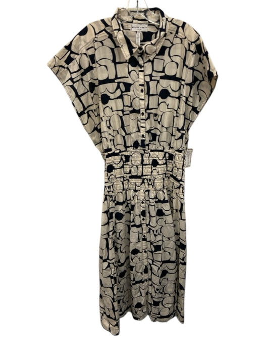 Apiece Apart Size 2X Cream White & Midnight Blue Cotton Abstract Print Dress Cream White & Midnight Blue / 2X