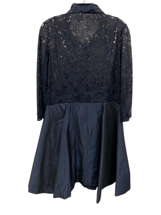 Rickie Freeman for Teri Jon Size 14 Navy Blue Polyester Satin Mesh Upper Dress Navy Blue / 14