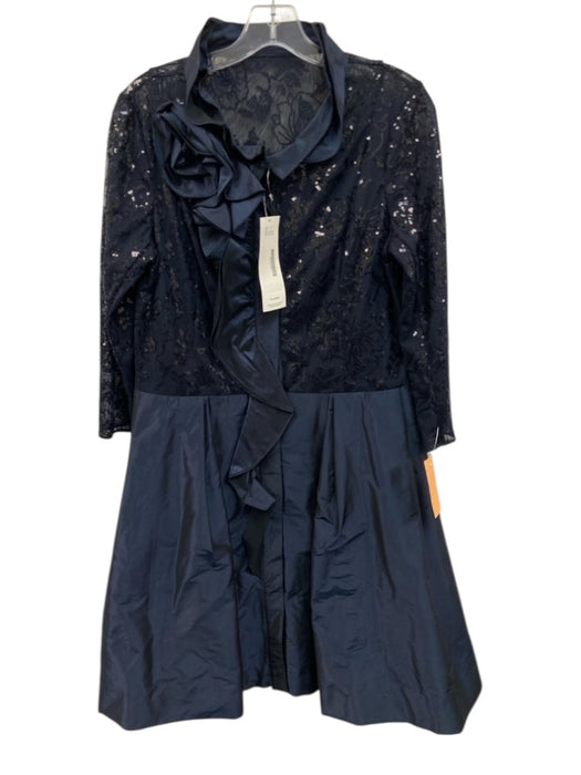 Rickie Freeman for Teri Jon Size 14 Navy Blue Polyester Satin Mesh Upper Dress Navy Blue / 14