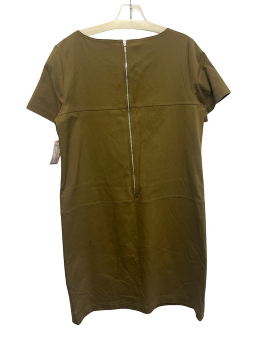 Lafayette 148 Size L Army Fatigue Green Cotton Blend Short Sleeve Paneled Dress Army Fatigue Green / L