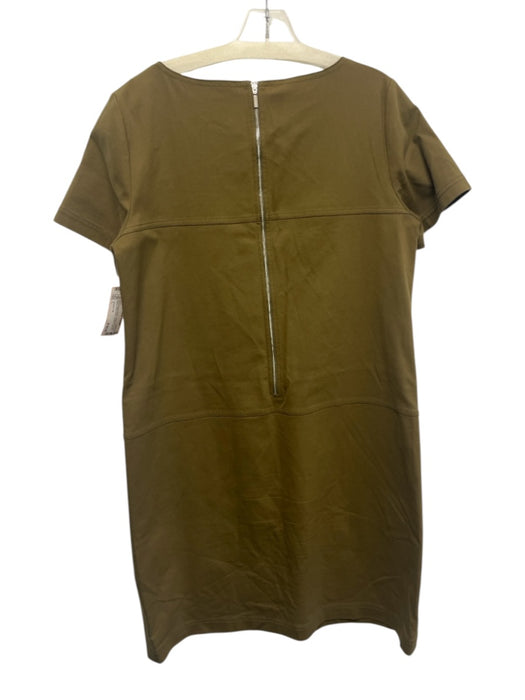 Lafayette 148 Size L Army Fatigue Green Cotton Blend Short Sleeve Paneled Dress Army Fatigue Green / L