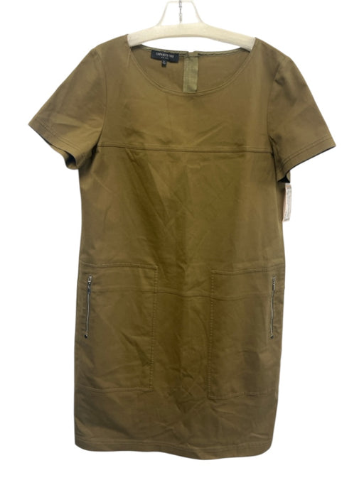 Lafayette 148 Size L Army Fatigue Green Cotton Blend Short Sleeve Paneled Dress Army Fatigue Green / L