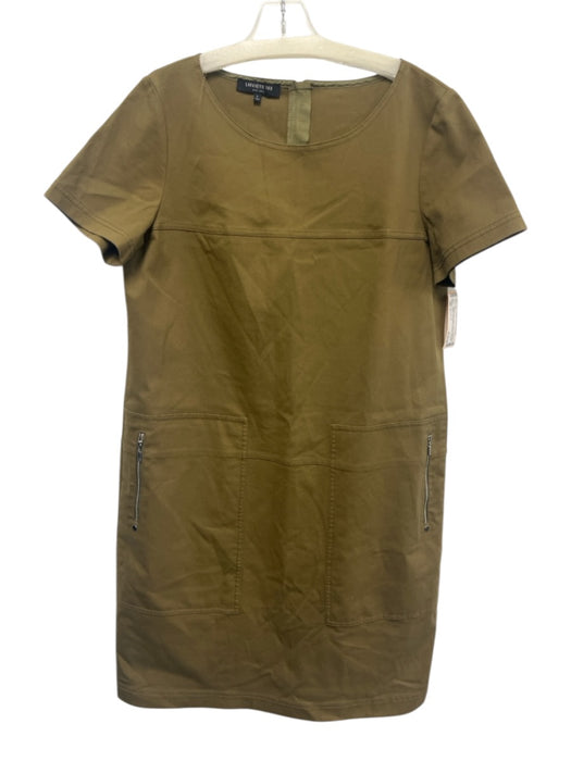 Lafayette 148 Size L Army Fatigue Green Cotton Blend Short Sleeve Paneled Dress Army Fatigue Green / L