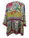 Johnny Was Size 2X White & Multi Silk Geometric Floral Print Button Up Top White & Multi / 2X