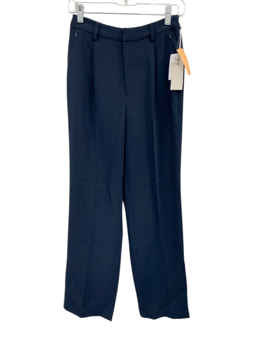 Good American Size 0/25 Navy Blue Polyester Front Pleat Zip Pocket Pants Navy Blue / 0/25