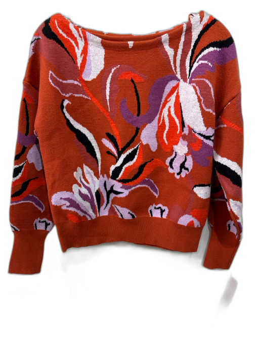 Maeve Size XS Orange & Multi Viscose Blend Wide Neck Abstract Print Sweater Orange & Multi / XS