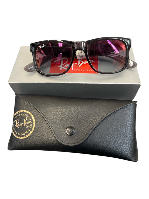 Ray Ban Black Acetate Purple Lens Squarish Logo Sunglasses Black