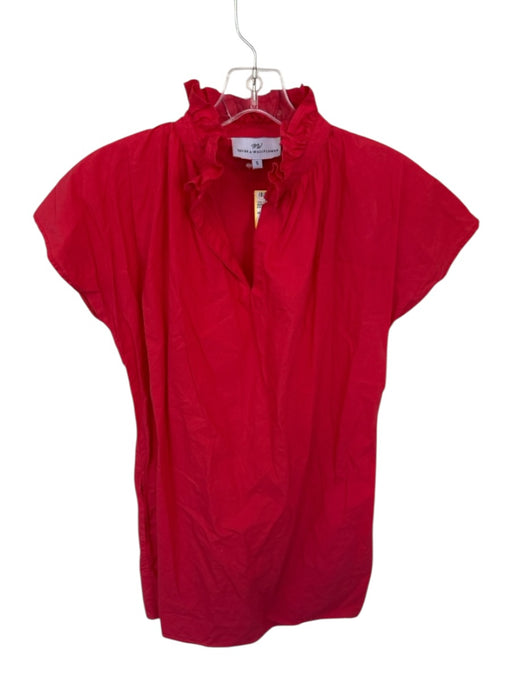 Never a Wallflower Size S Tomato Cotton Mini Ruffle V Neck Pockets Dress Tomato / S