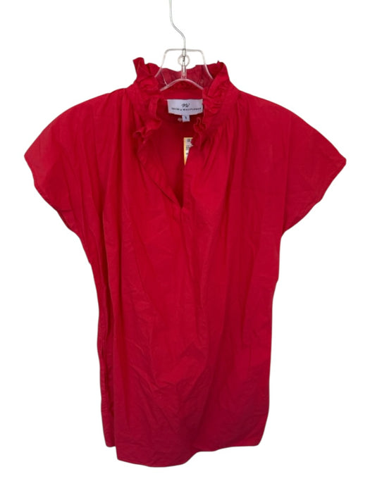 Never a Wallflower Size S Tomato Cotton Mini Ruffle V Neck Pockets Dress Tomato / S