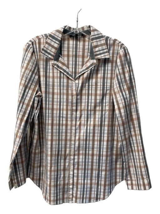 Lafayette 148 Size M White, Gray & Pink Cotton Plaid Button Up Button Cuff Top White, Gray & Pink / M