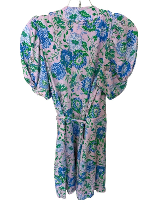 Lilly Pulitzer Size M Pink & Green Rayon Short Sleeve Botanical Front Tie Romper Pink & Green / M