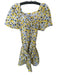 Tanya Taylor Size XS Yellow & Blue Cotton Short Sleeve Flowers Belted Dress Yellow & Blue / XS