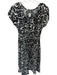 Nicole Miller Size S Black & Cream Linen Cap Sleeve Flowers Elastic Waist Dress Black & Cream / S