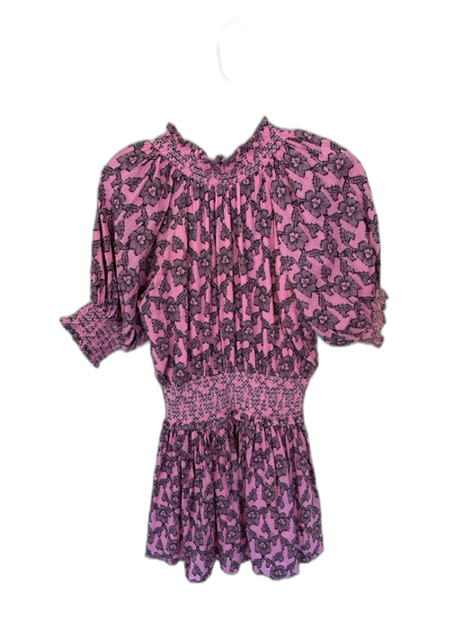 Roller Rabbit Size S Pink & Black Cotton Long Balloon Sleeve Flowers Dress Pink & Black / S