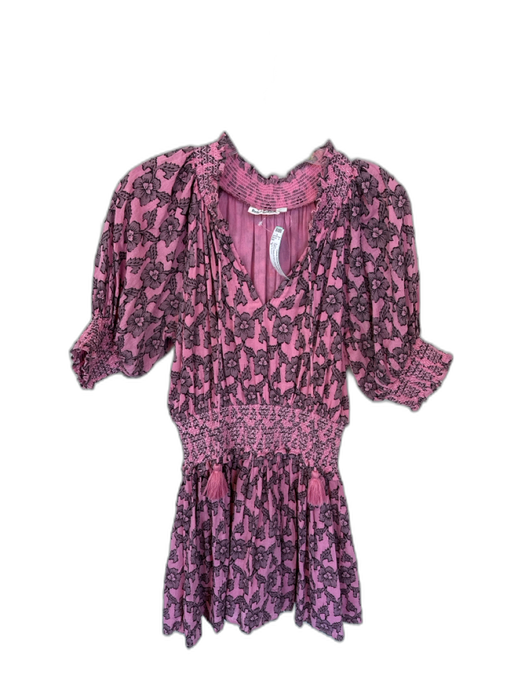 Roller Rabbit Size S Pink & Black Cotton Long Balloon Sleeve Flowers Dress Pink & Black / S
