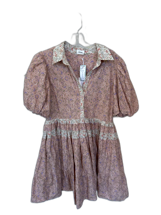 Aureum Size S Mauve & Green Cotton Short Balloon Sleeve Paisley Flowers Dress Mauve & Green / S