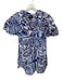 MSK Size Small Blue & White Cotton Abstract Quarter Button Balloon Sleeve Dress Blue & White / Small