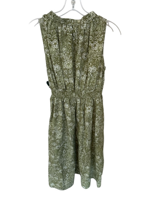 Tuckernuck Size M Green Cotton Flowers Scrunch Waist high neck Maxi Dress Green / M