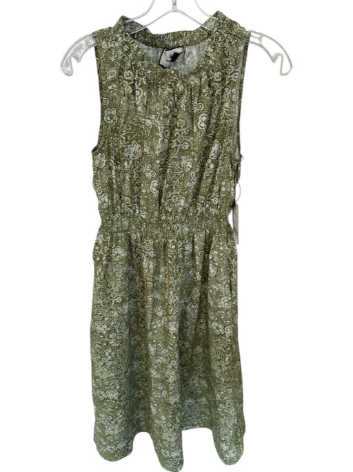 Tuckernuck Size M Green Cotton Flowers Scrunch Waist high neck Maxi Dress Green / M