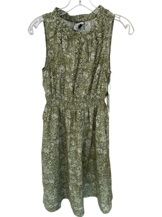 Tuckernuck Size M Green Cotton Flowers Scrunch Waist high neck Maxi Dress Green / M