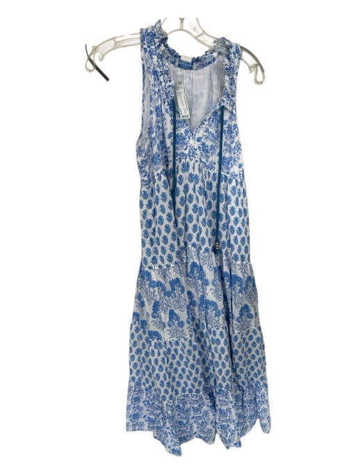 Calypso Size XS Blue & White Cotton Sleeveless Block Print Maxi Dress Blue & White / XS