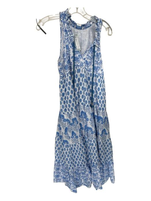 Calypso Size XS Blue & White Cotton Sleeveless Block Print Maxi Dress Blue & White / XS