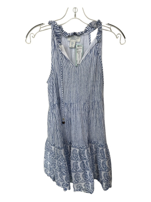 Calypso Size XS Blue & White Cotton Sleeveless Striped V Neck Dress Blue & White / XS