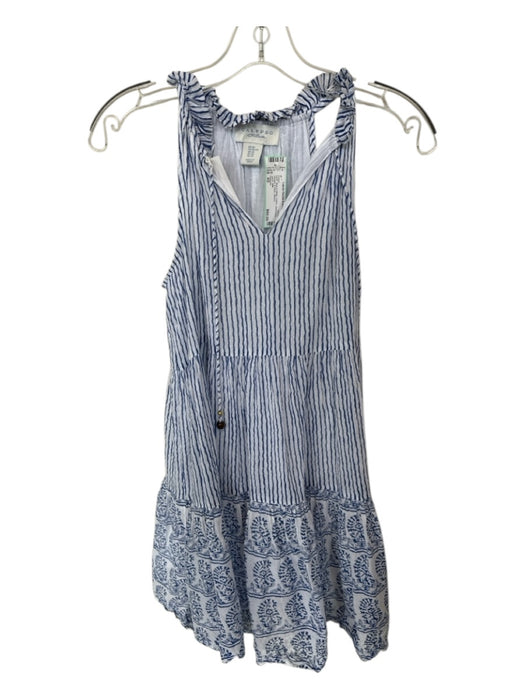 Calypso Size XS Blue & White Cotton Sleeveless Striped V Neck Dress Blue & White / XS