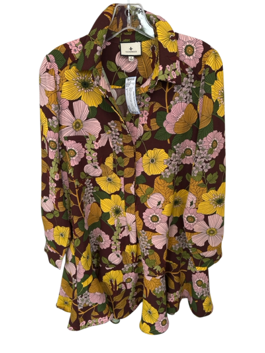 Tuckernuck Size S Maroon & Multi Polyester Button Down Floral Long Sleeve Dress Maroon & Multi / S