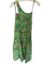 SWF Size Est S Green & Pink Cotton One Shoulder smocked Flowers Maxi Dress Green & Pink / Est S