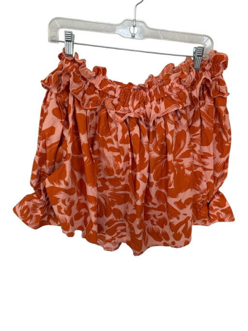 Essentiel Size S Orange & Peach Cotton Off Shoulder Flowers Ruffles Top Orange & Peach / S