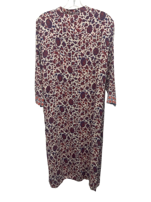 Natalie Martin Size XS Red, Blue, White Rayon Raw Edge Leaves Split Hem Dress Red, Blue, White / XS