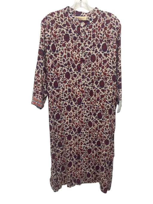 Natalie Martin Size XS Red, Blue, White Rayon Raw Edge Leaves Split Hem Dress Red, Blue, White / XS