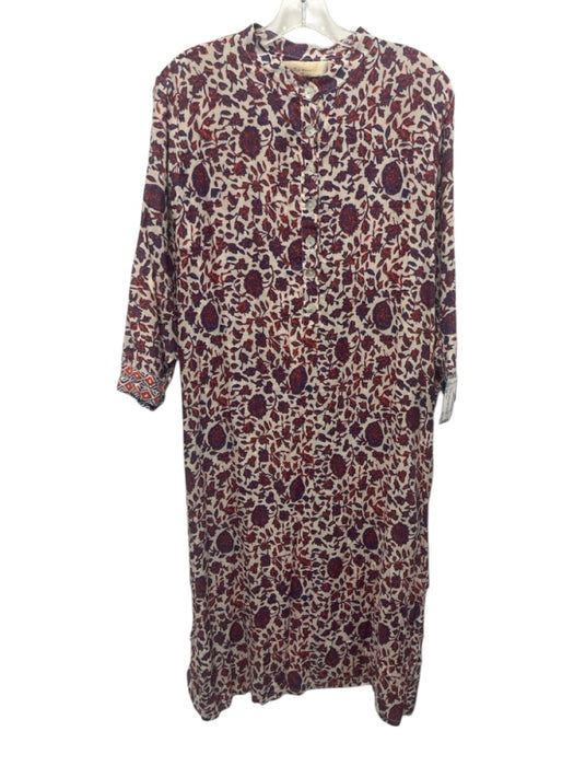 Natalie Martin Size XS Red, Blue, White Rayon Raw Edge Leaves Split Hem Dress Red, Blue, White / XS