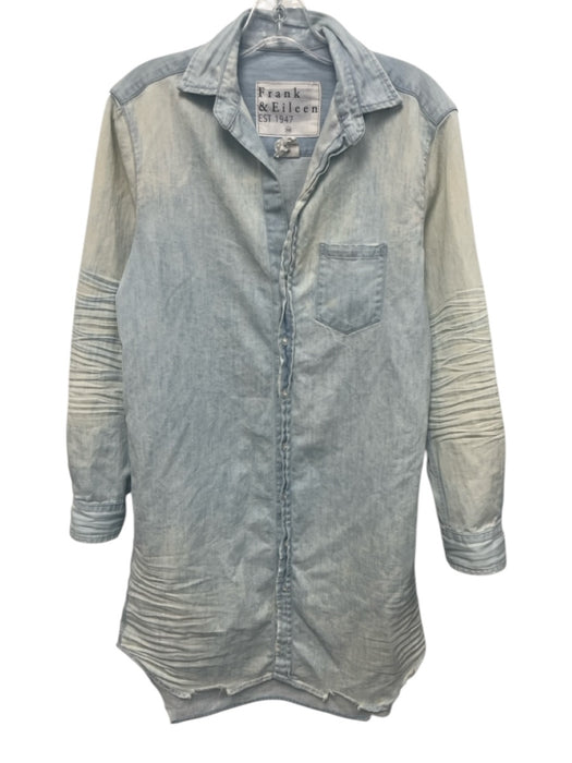 Frank & Eileen Size XS Light Blue Cotton Chambray Fading Button Down Shirt Dress Light Blue / XS
