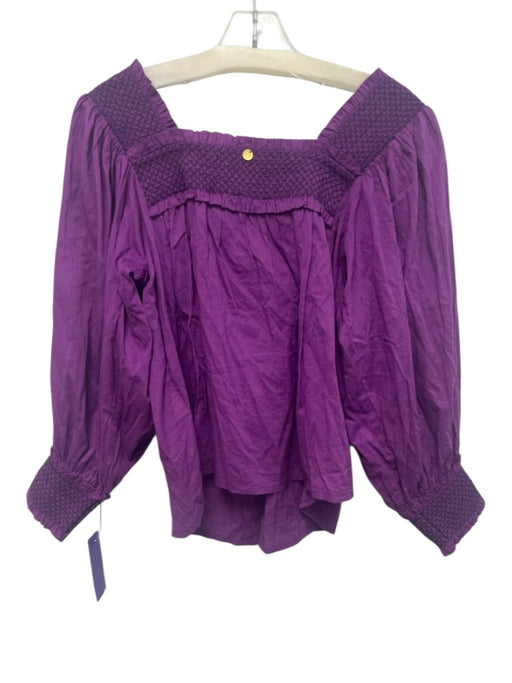 Antik Batik Size XS Purple Cotton Smocked Button Down Balloon Sleeve Top Purple / XS