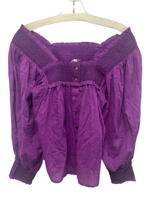 Antik Batik Size XS Purple Cotton Smocked Button Down Balloon Sleeve Top Purple / XS